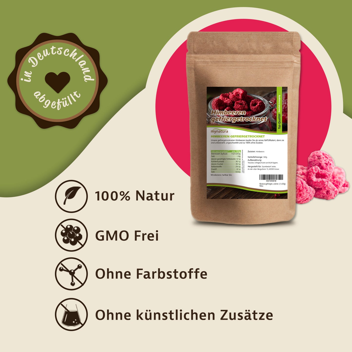 Mynatura Gefriergetrocknete Himbeeren – 500g
