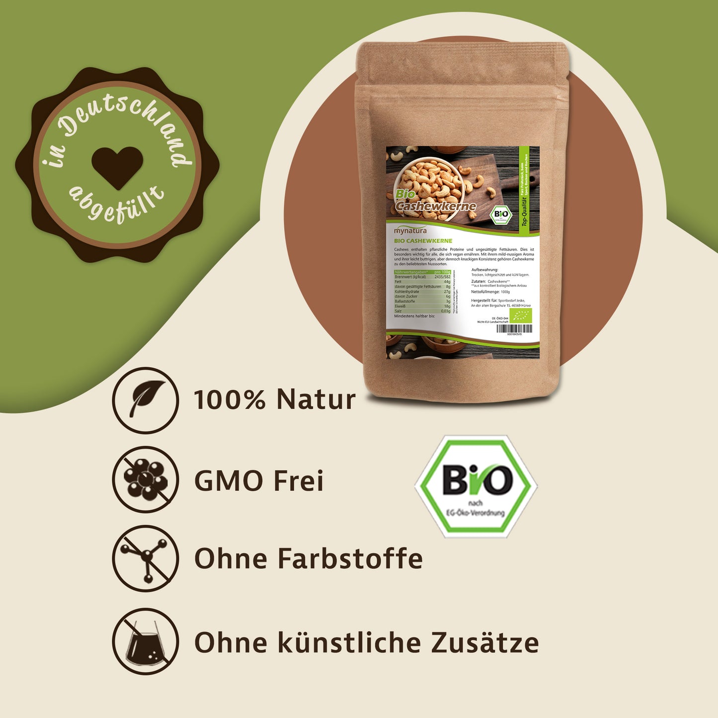 Mynatura Bio Cashewkerne – 1000g