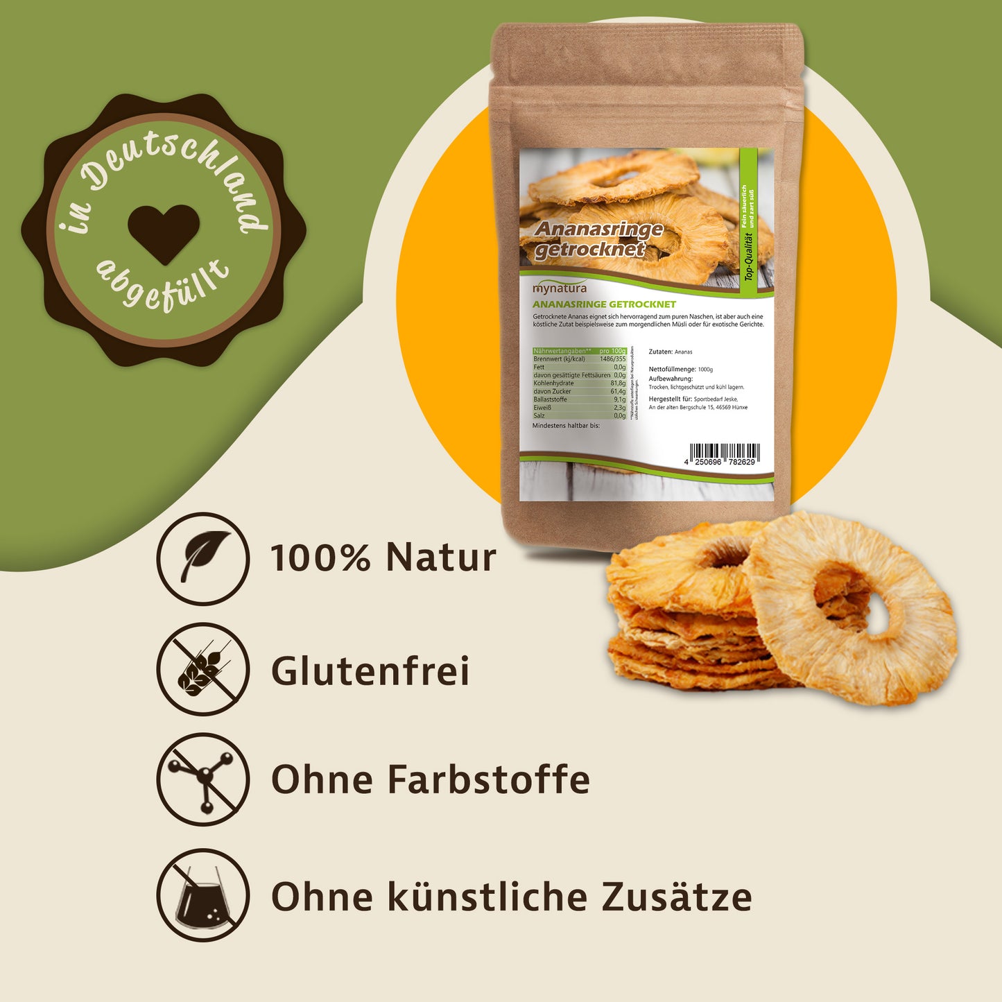 Mynatura Getrocknete Ananasringe – ab 1000g - fit and life shop