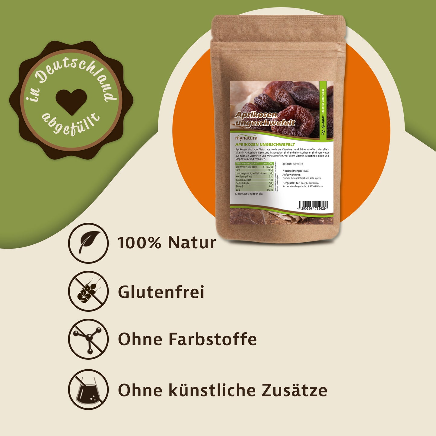 Mynatura getrocknete Aprikosen ungeschwefelt – 1kg