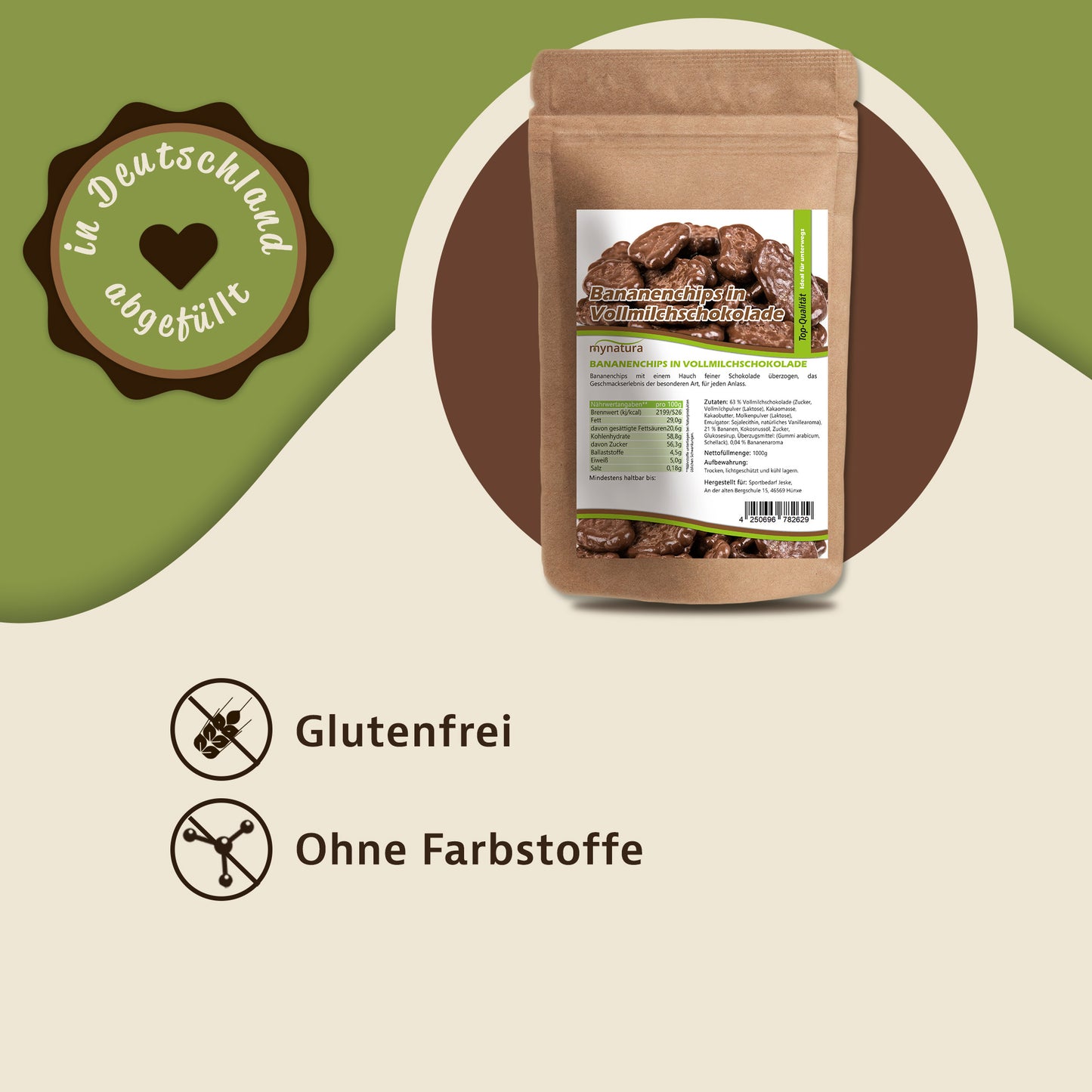 Mynatura  Bananenchips mit Vollmilchschokolade – ab 1000g - fit and life shop