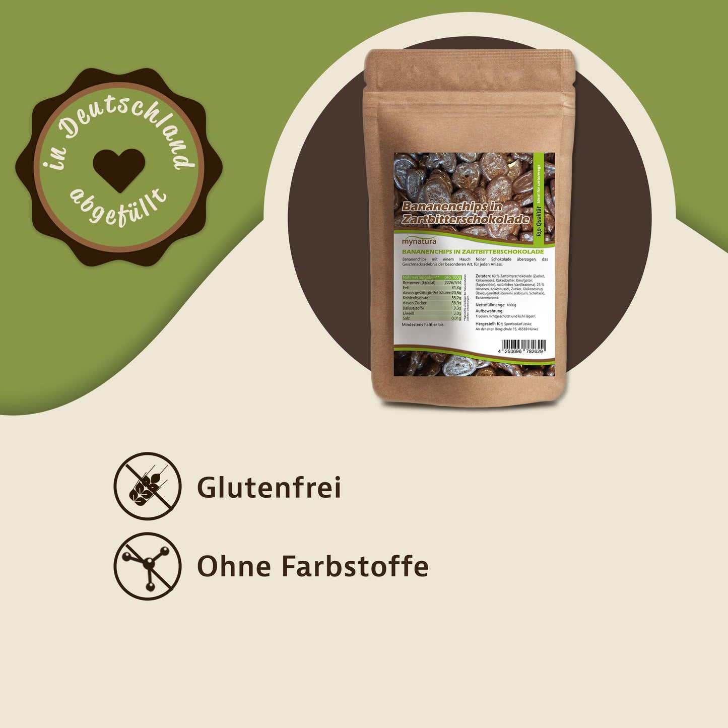 Mynatura Bio Bananenchips in Zartbitterschokolade – 1Kg