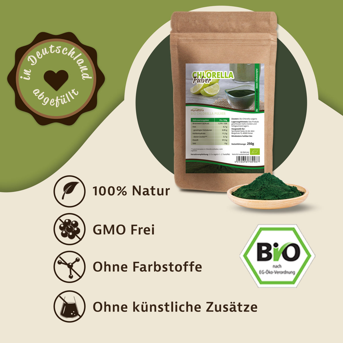 Mynatura Bio Chlorella Algenpulver – 250g — Abbildung 2