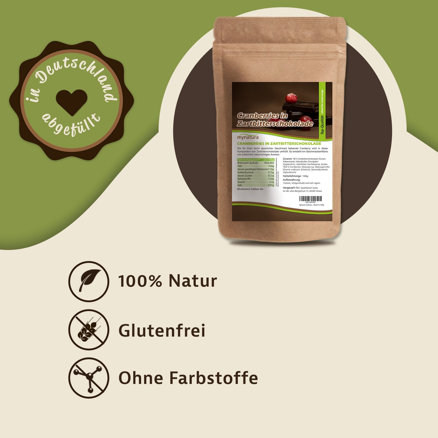 Mynatura Cranberries in Zartbitterschokolade – 1kg