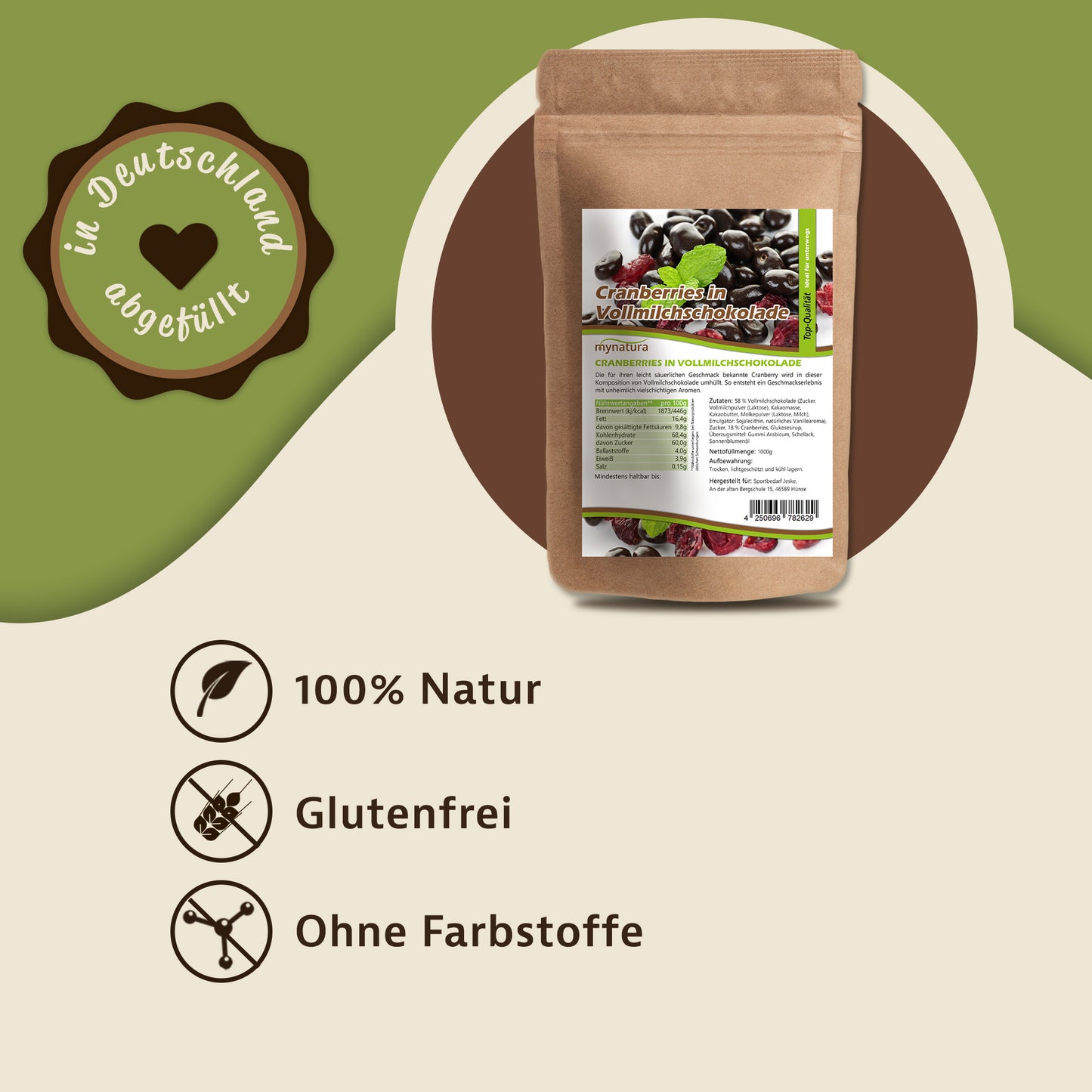 Mynatura Cranberries mit Vollmilchschokolade – 1kg