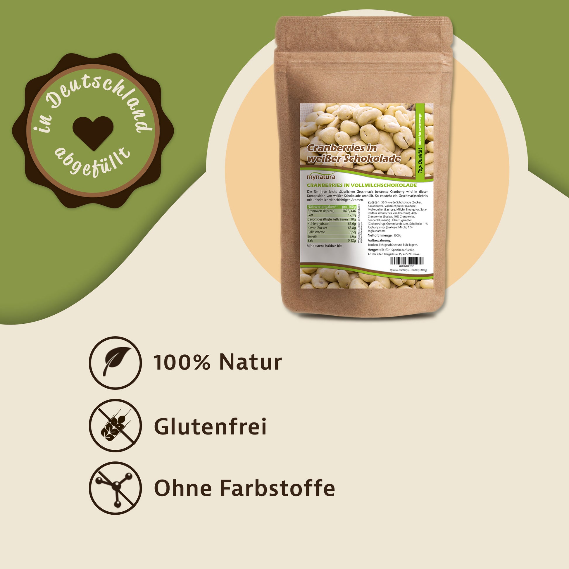 Mynatura Cranberries in weißer Schokolade – ab 1000g - fit and life shop