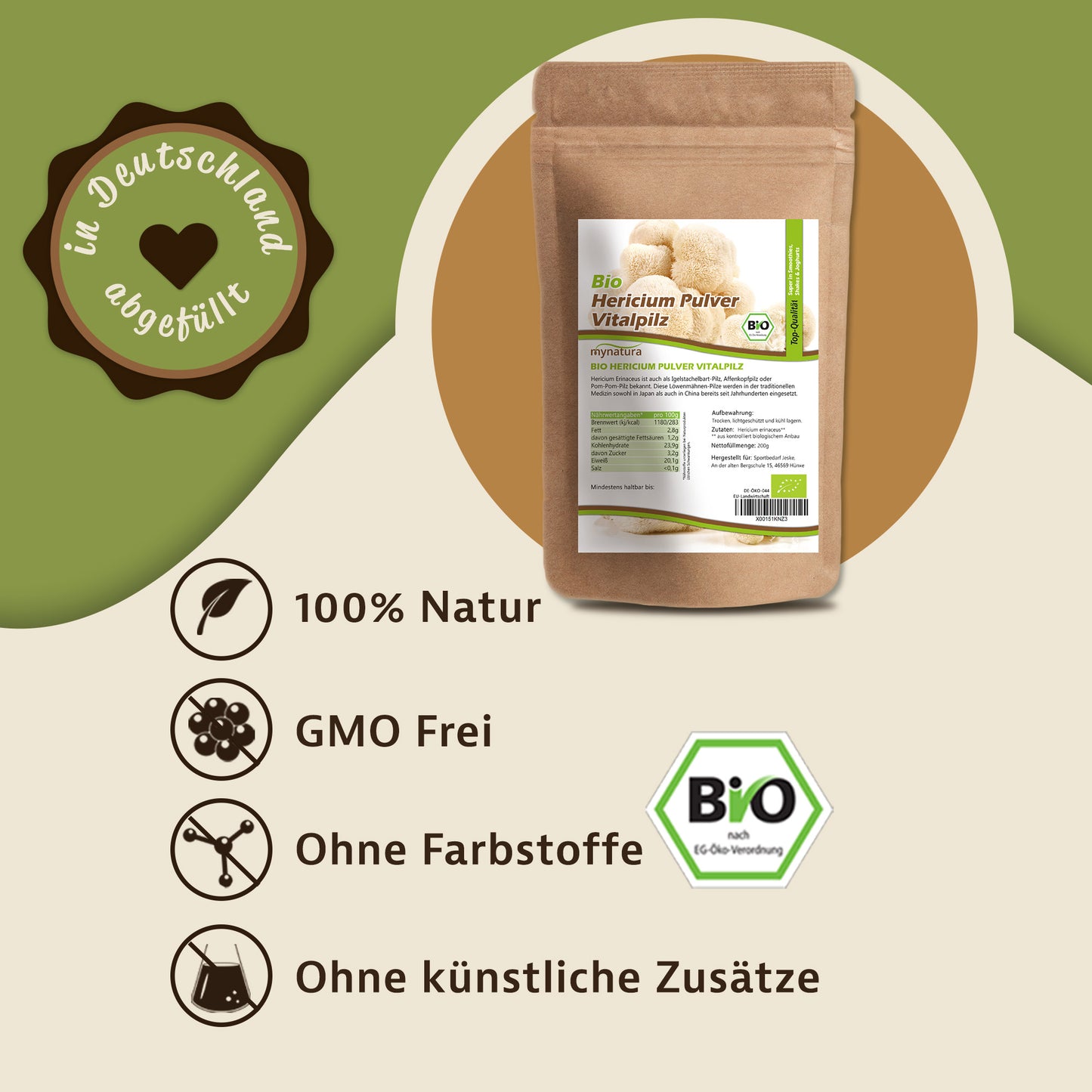 Mynatura Bio Hericium Pulver - 200g