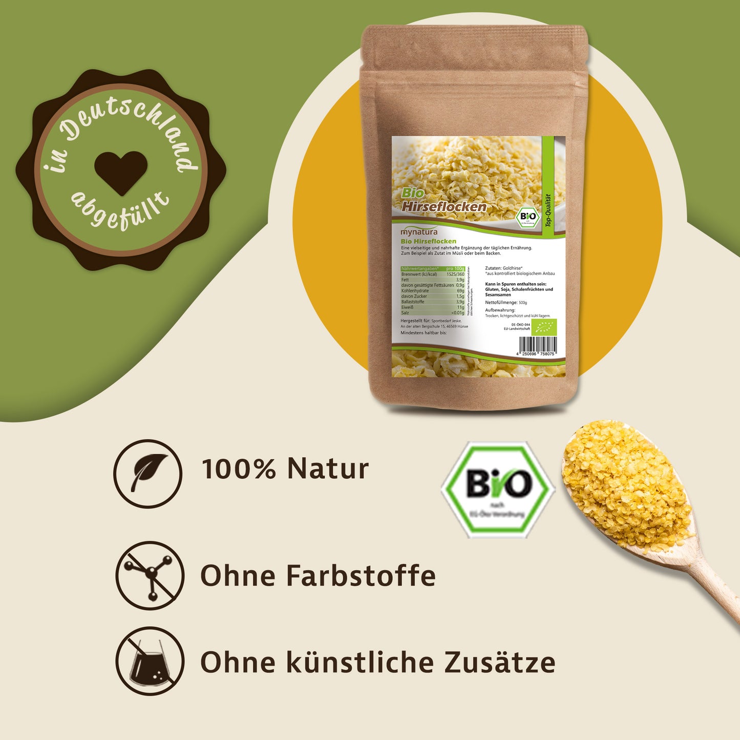 Mynatura Bio Hirseflocken - aus Goldhirse –  in verschiedenen Größen