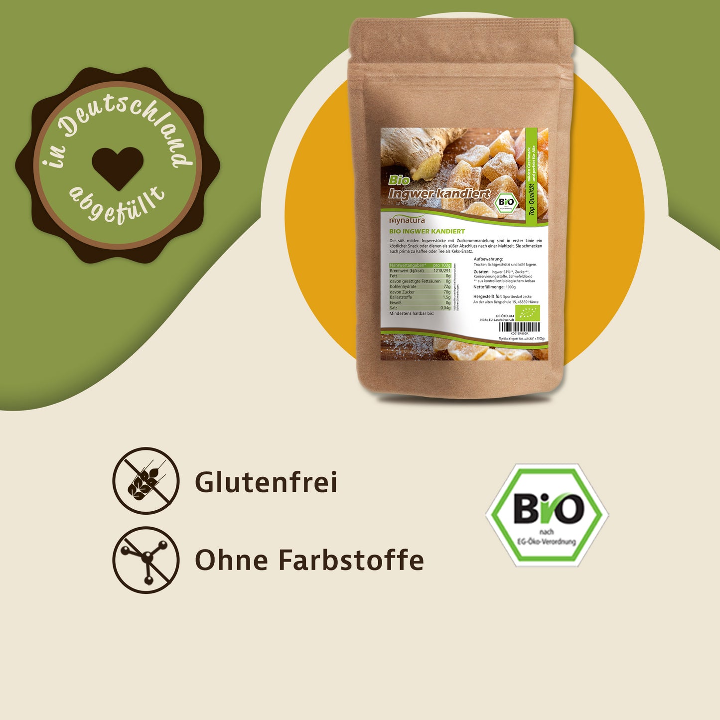 Mynatura Kandierter Bio Ingwer - 1000g