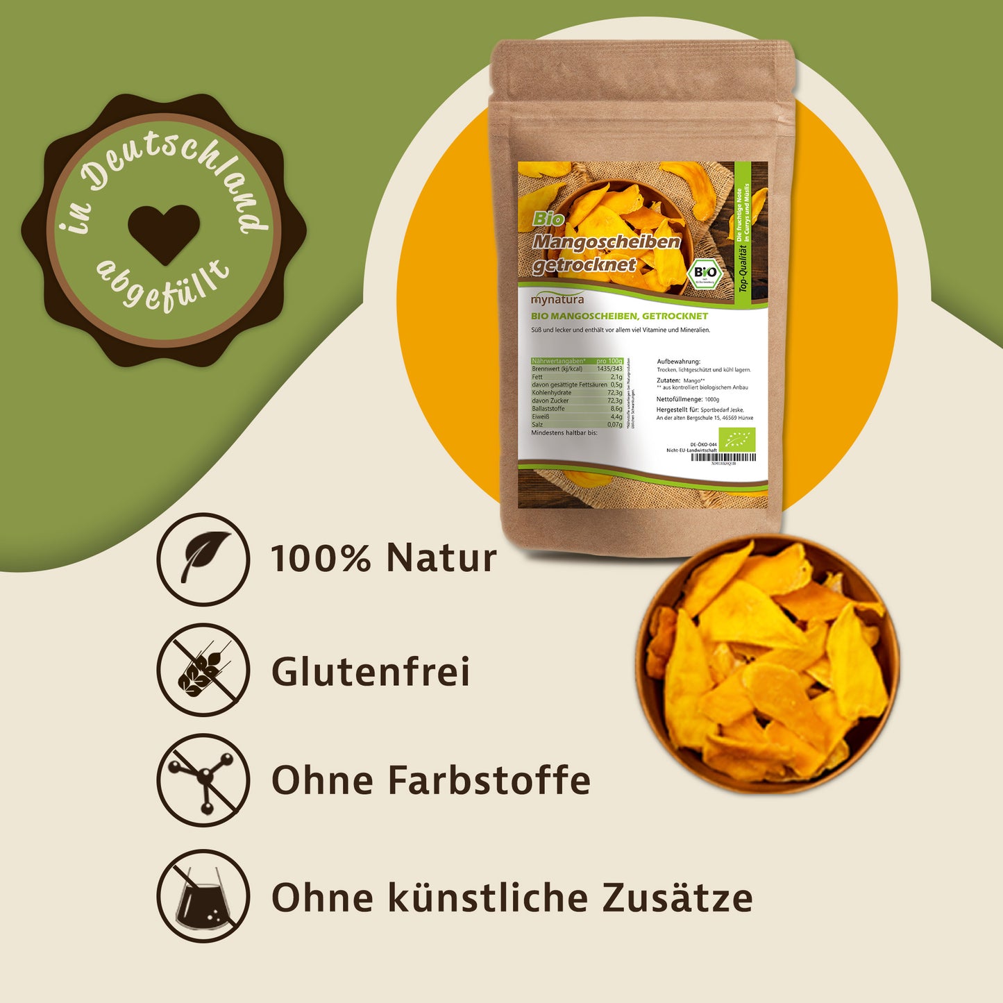 Mynatura getrocknete Mangoscheiben – 1000g