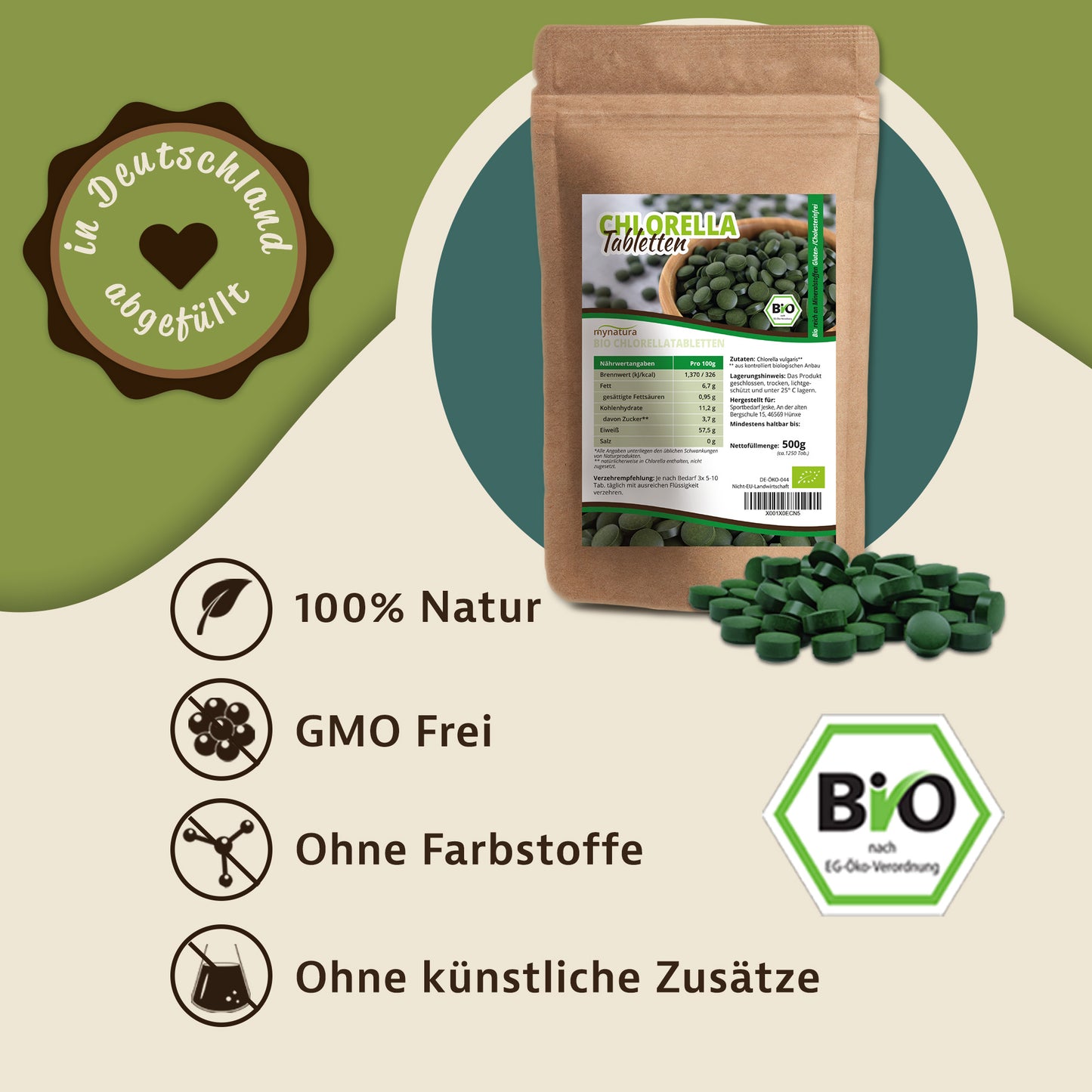 Mynatura Bio Chlorella Tabletten – 500g