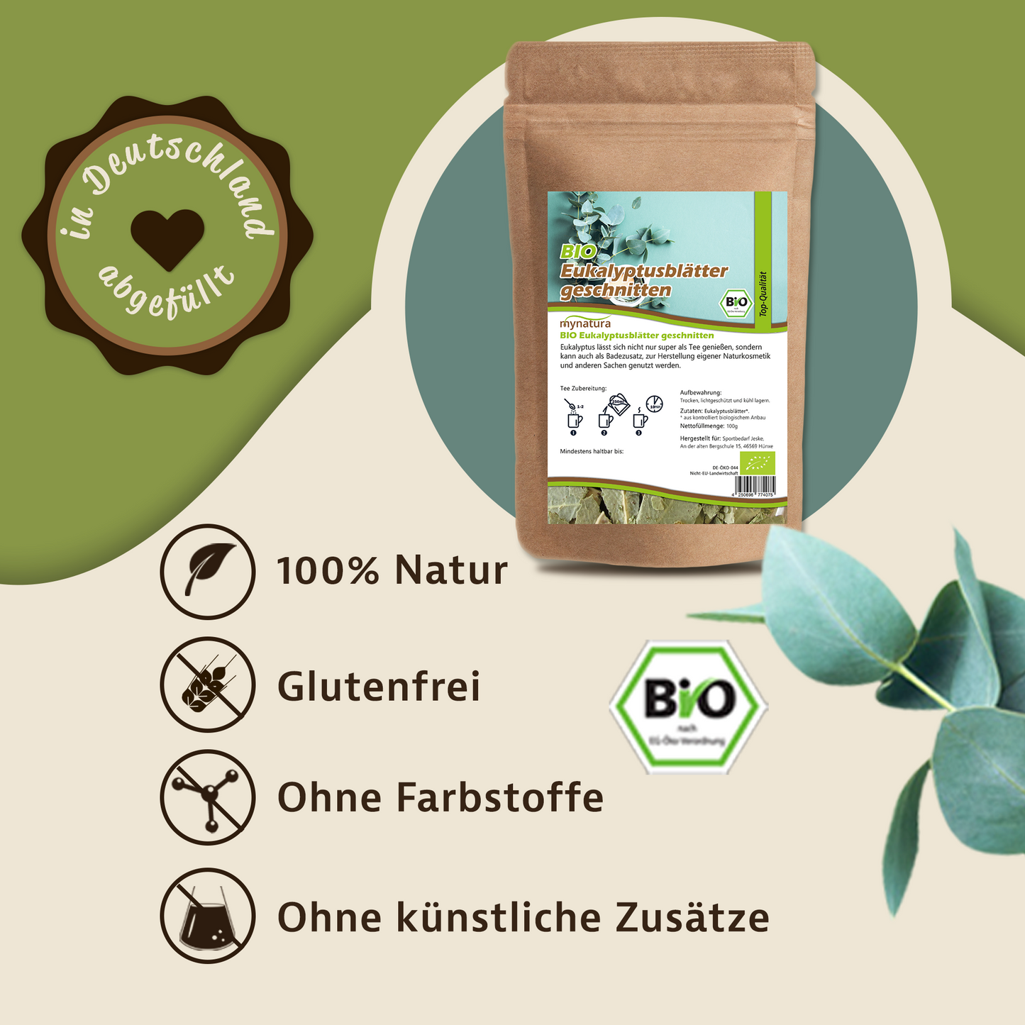Mynatura Bio Eukalyptusblätter geschnitten und getrocknet – in verschiedenen Größen