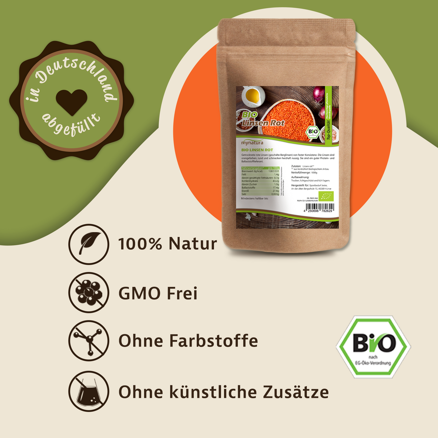 Mynatura Bio Rote Linsen – Proteinreiche Hülsenfrüchte - in verschiedenen Größen