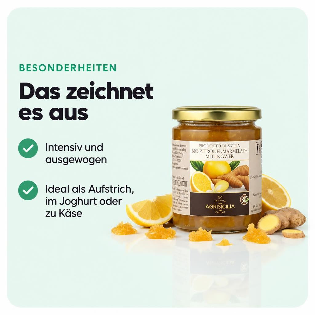 Agrisicilia bio Zitronen-Marmelade mit Ingwer,  360g – Bild 5