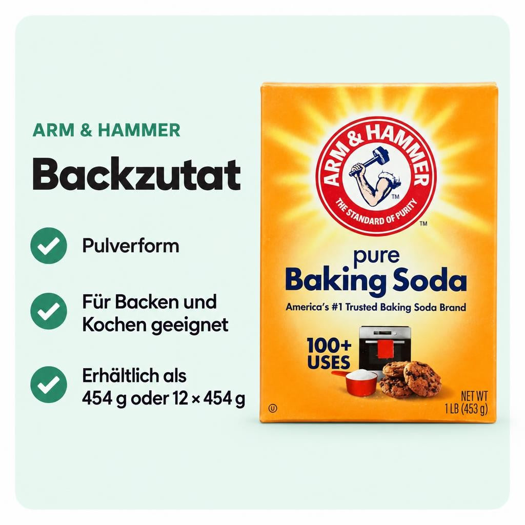 Natronpulver für Backrezepte, einzeln oder als 12er-Vorratspackung.