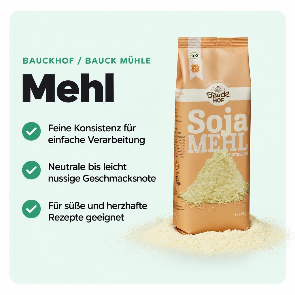 Fein gemahlenes Sojamehl mit neutral bis leicht nussigem Geschmack.