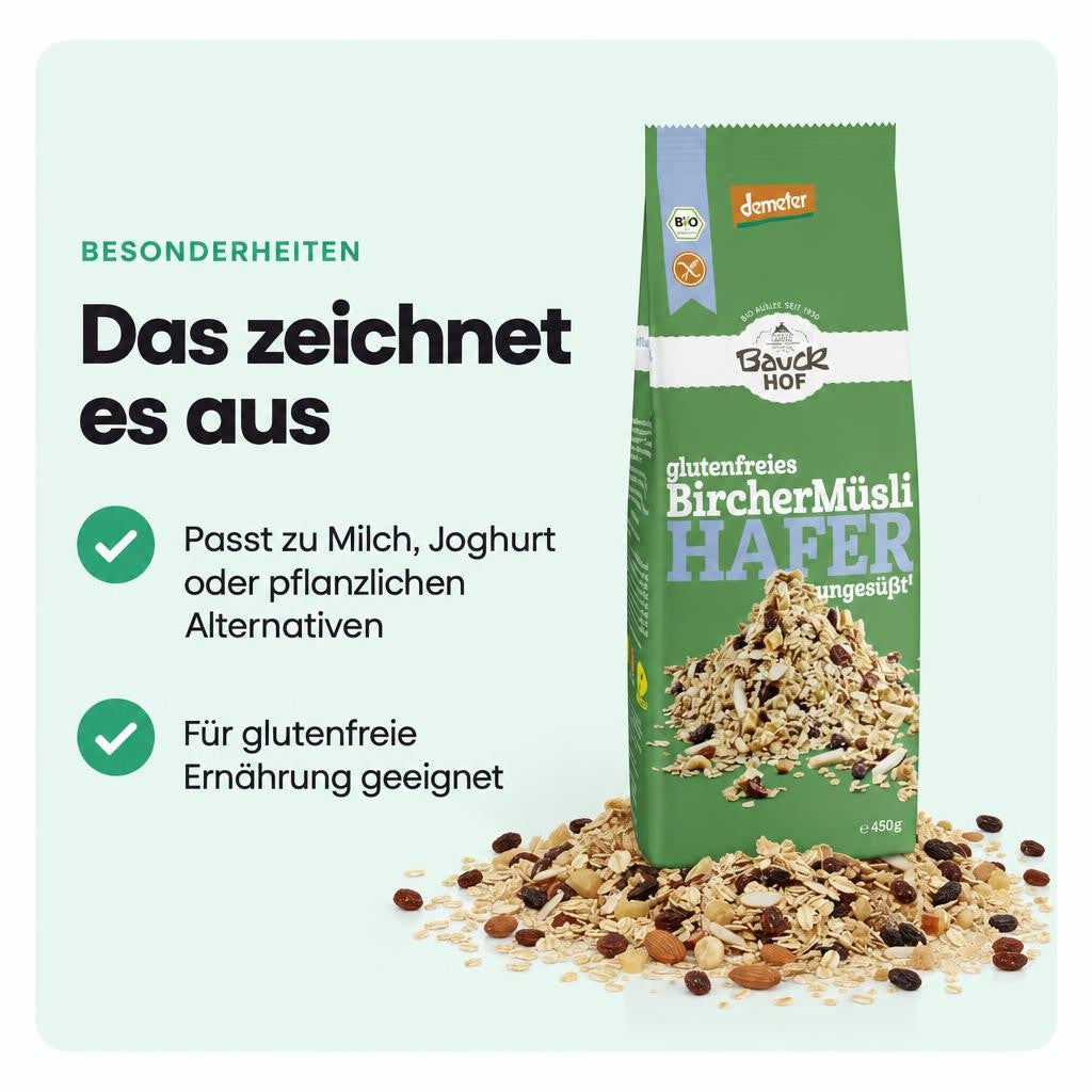 Bauckhof Bio Hafer Bircher Müsli - glutenfrei,  Demeter -  425g – Bild 5