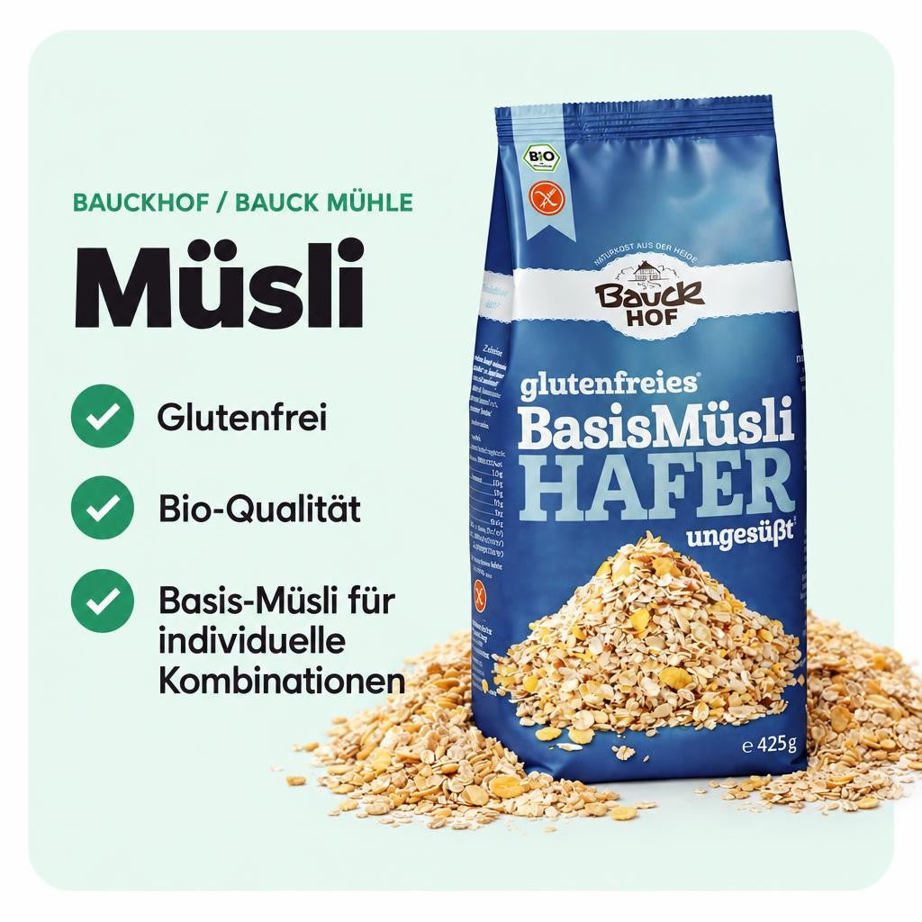 Glutenfreies Bio-Hafermüsli als vielseitige Basis für dein Frühstück.