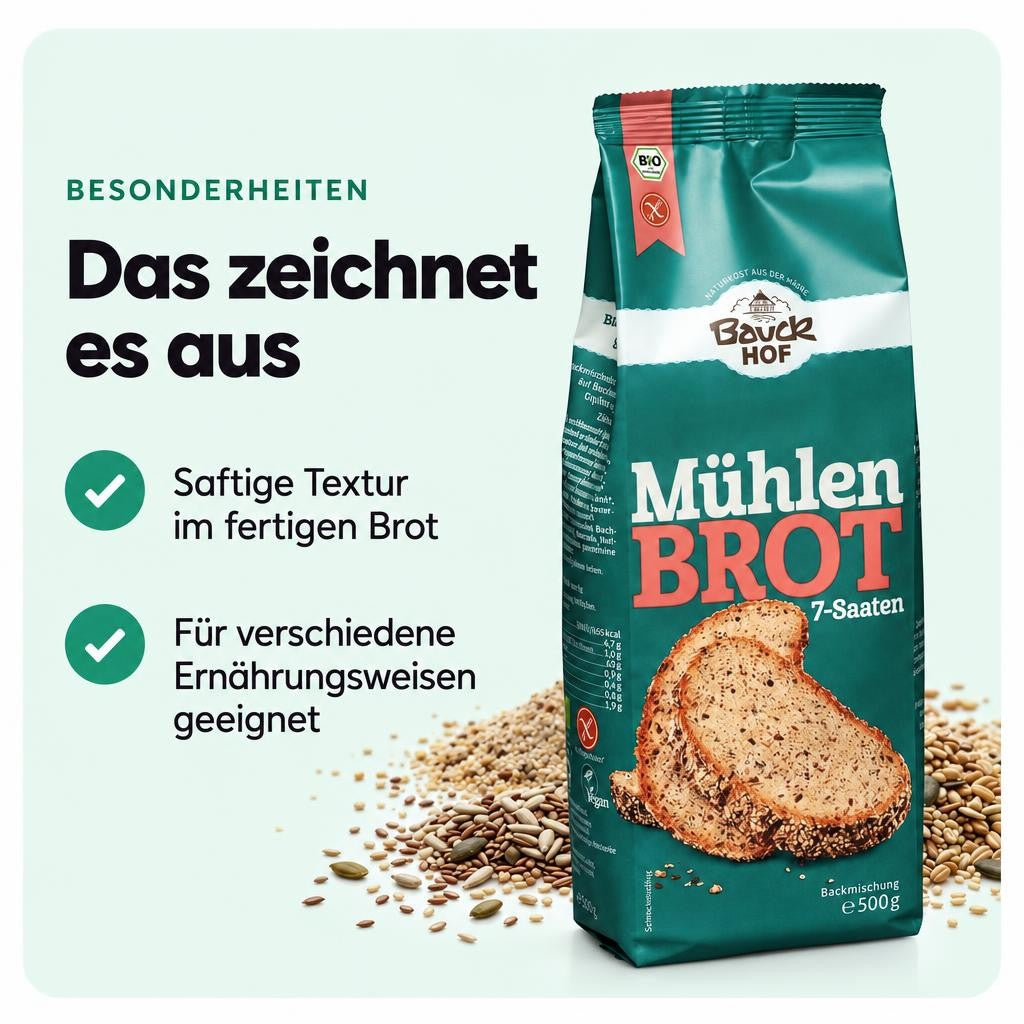 Bauckhof Bio Mühlenbrot 7-Saaten Mix - glutenfrei (6x500g) – Bild 5