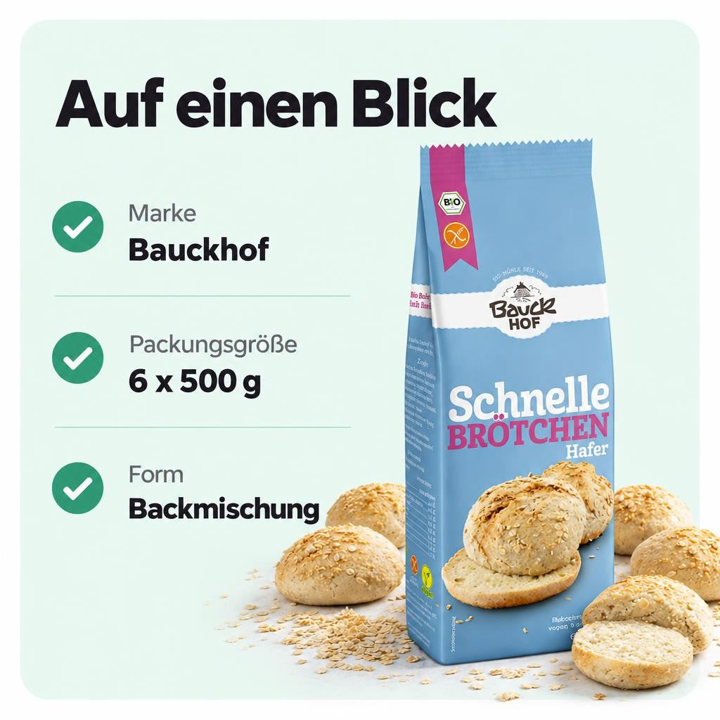 Bauckhof Schnelle Brötchen Hafer - Bio Backmischung - glutenfrei (6x 500g) – Bild 3