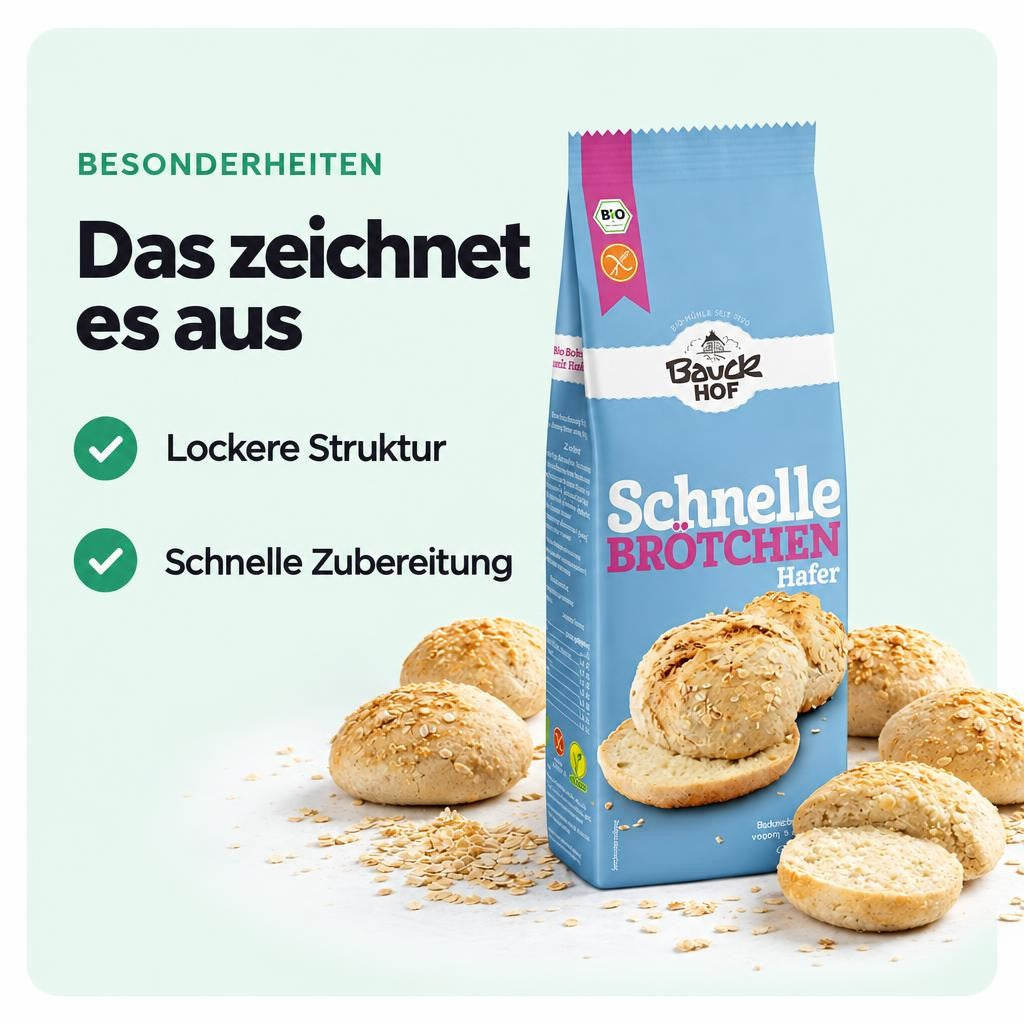 Bauckhof Schnelle Brötchen Hafer - Bio Backmischung - glutenfrei (6x 500g) – Bild 5
