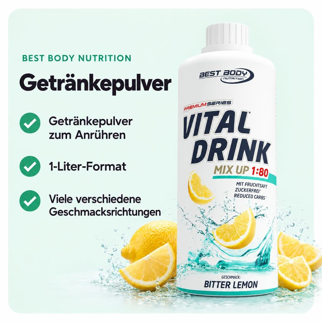 Vital Drink von Best Body Nutrition – aromatisches Getränkepulver in vielen Sorten.