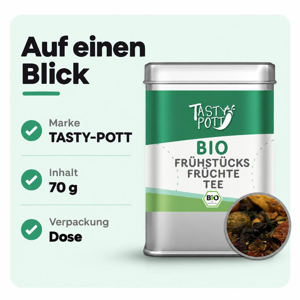 Tasty Pott Bio Frühstücks Früchte Tee 70g Dose – Bild 3
