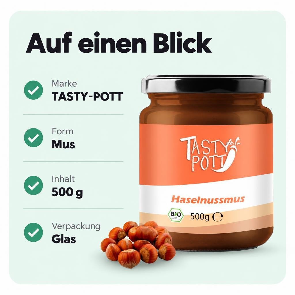 Tasty Pott Bio Haselnussmus 500g Glas – Bild 3