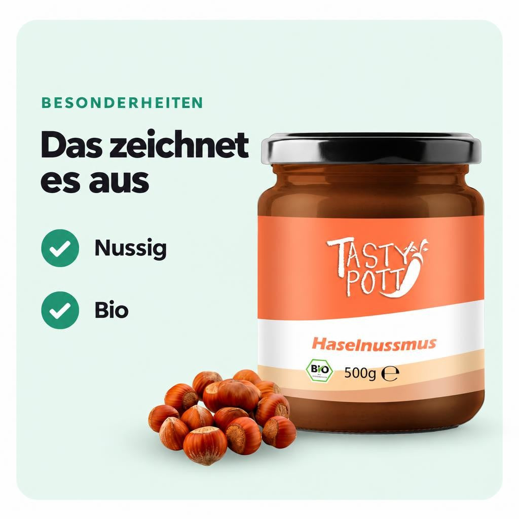 Tasty Pott Bio Haselnussmus 500g Glas – Bild 5