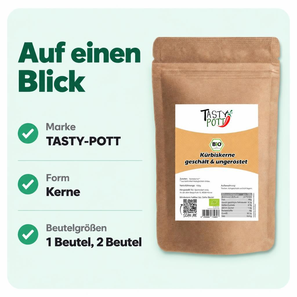 Tasty Pott Bio Kürbiskerne geschält & ungeröstet - im Beutel – Bild 3