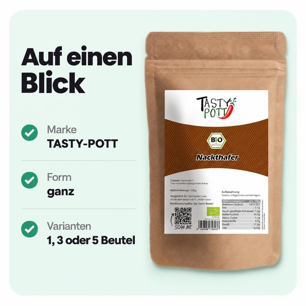 Tasty Pott Bio Nackthafer - ganz - im Beutel – Bild 3
