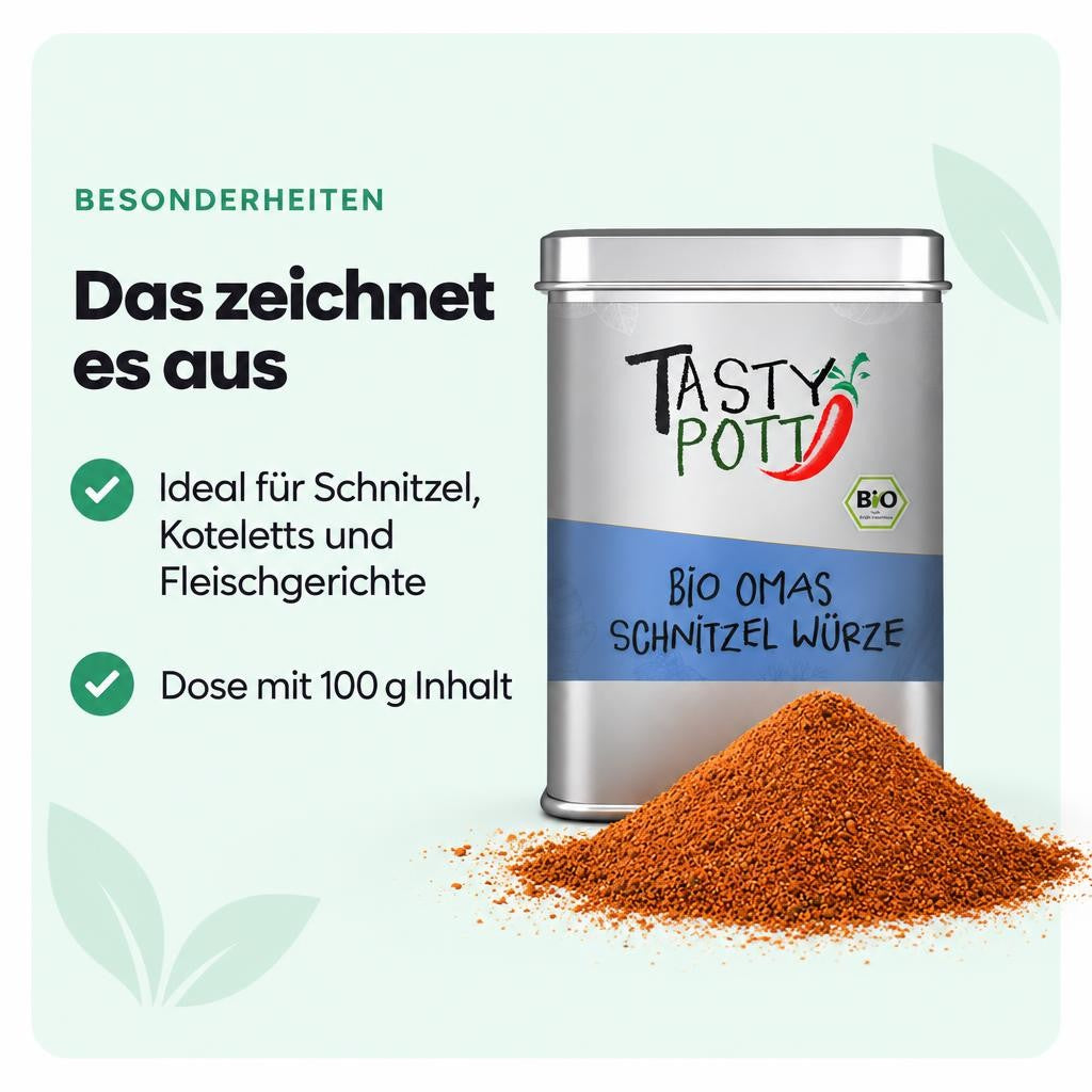 Tasty Pott Bio Omas Schnitzel Würze 100g Dose – Bild 5