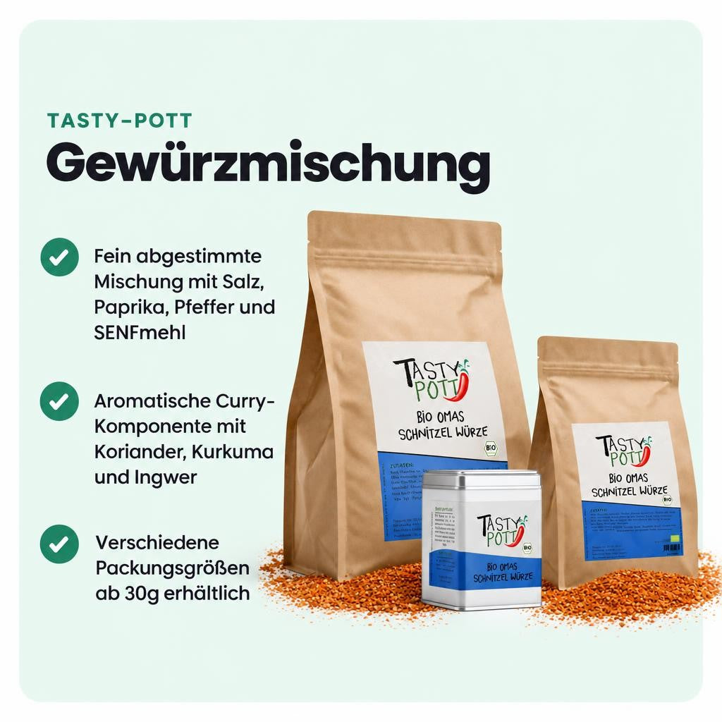 Klassisch würzige Bio-Gewürzmischung für Schnitzel und Fleischgerichte.