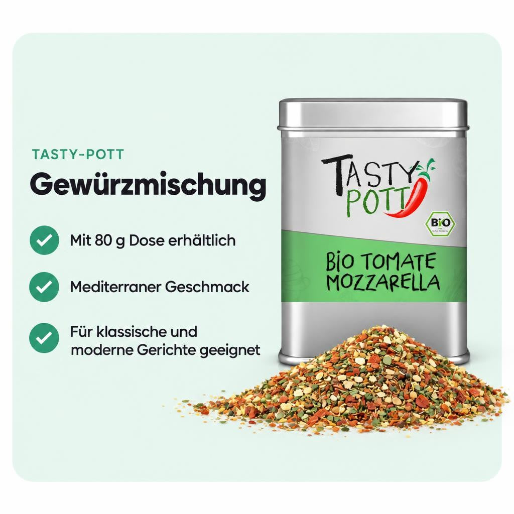Tasty Pott Bio Tomate Mozzarella Würze - 80g Dose – Bild 2