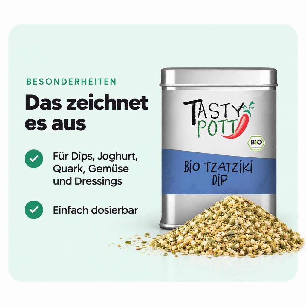 Tasty Pott Bio Tzatziki Dip - Gewürzmischung - 100g Dose – Bild 5