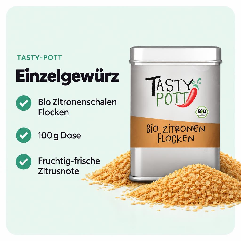Tasty Pott Bio Zitronenschalen Flocken - 100g Dose – Bild 2