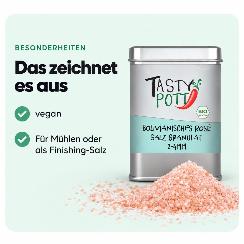 Tasty Pott Bolivianisches Rosé Salz Granulat (2-4mm) - 100g Dose – Bild 5