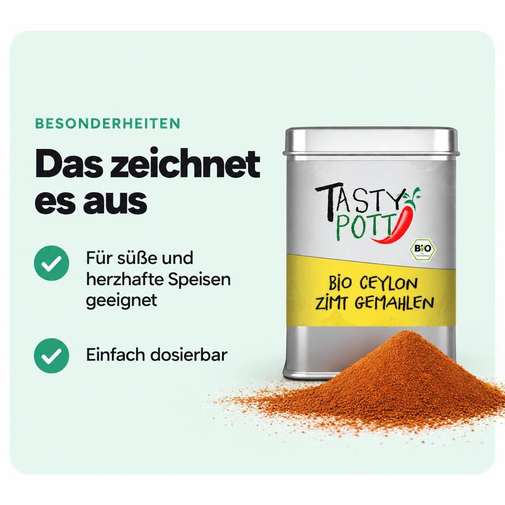 Tasty Pott Ceylon Zimt Pulver - Bio Qualität - 100g Dose – Bild 5