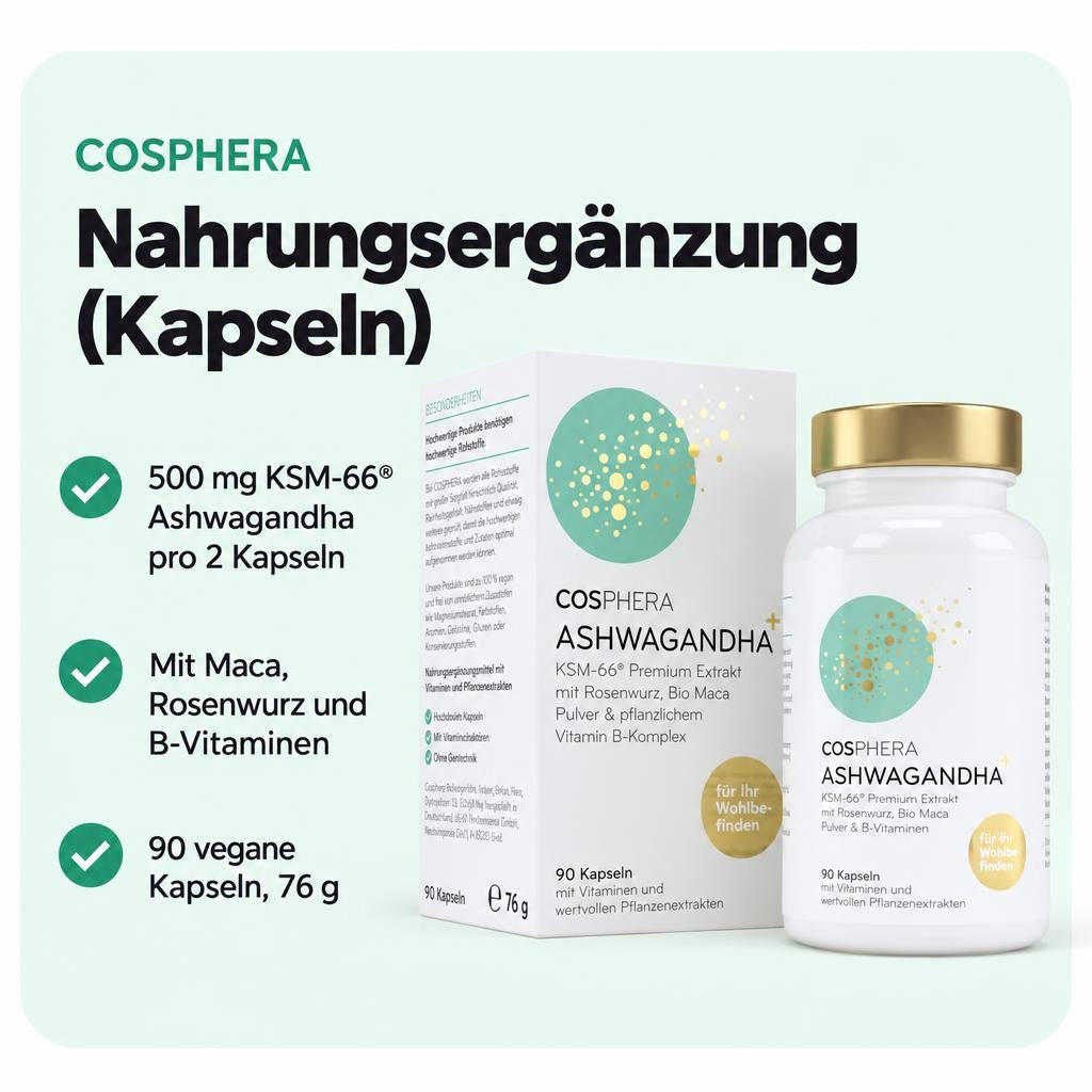 Cosphera Ashwagandha+ KSM-66® vegan – 90 Kapseln, 76 g – Bild 2
