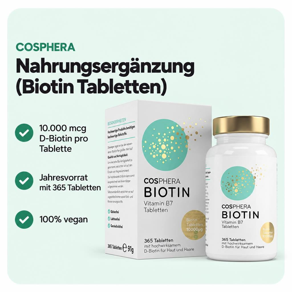 Cosphera - Biotin Hochdosiert 10.000 mcg D-Biotin - 365 vegane Tabletten – Bild 2
