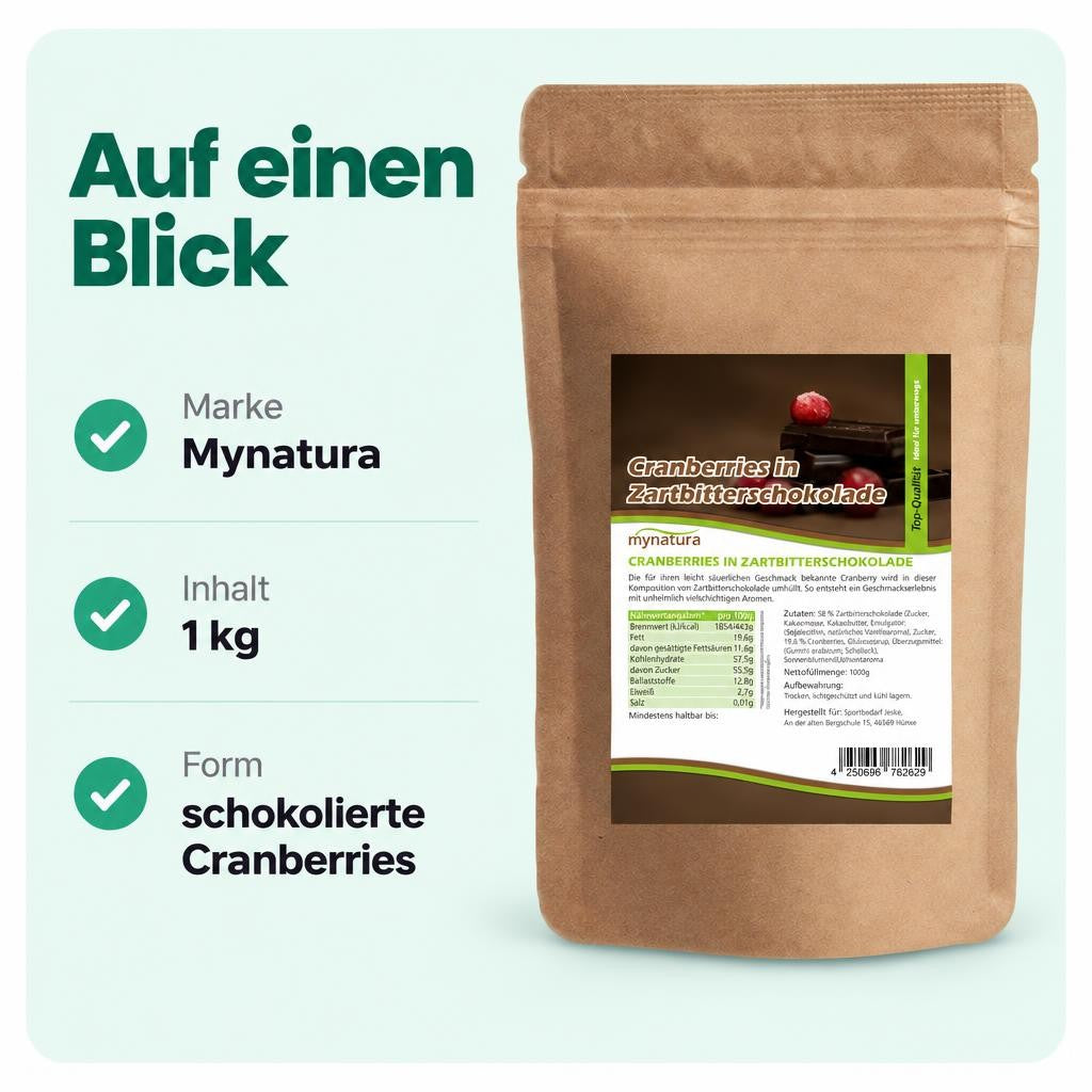 Mynatura Cranberries in Zartbitterschokolade – 1kg – Bild 3