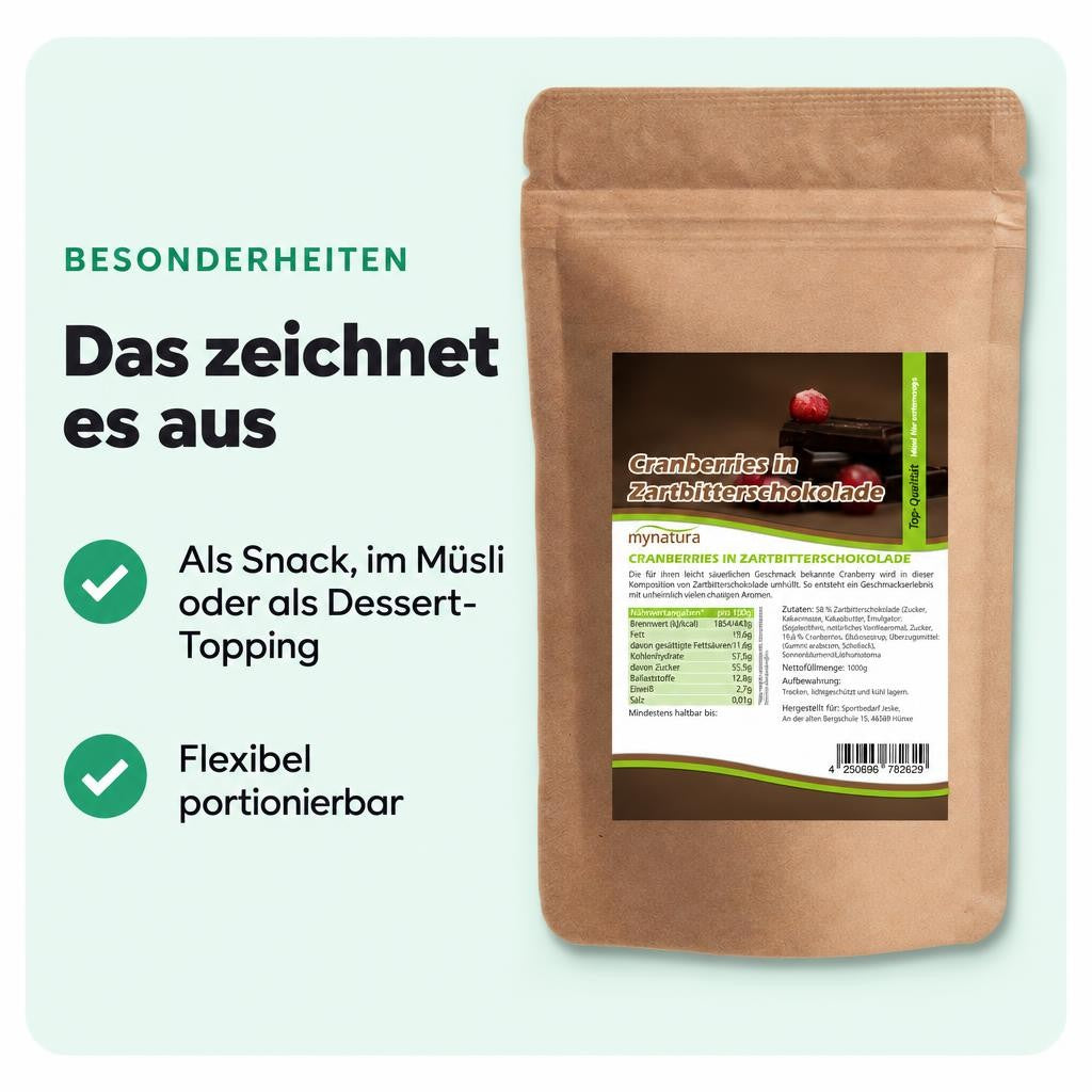 Mynatura Cranberries in Zartbitterschokolade – 1kg – Bild 5