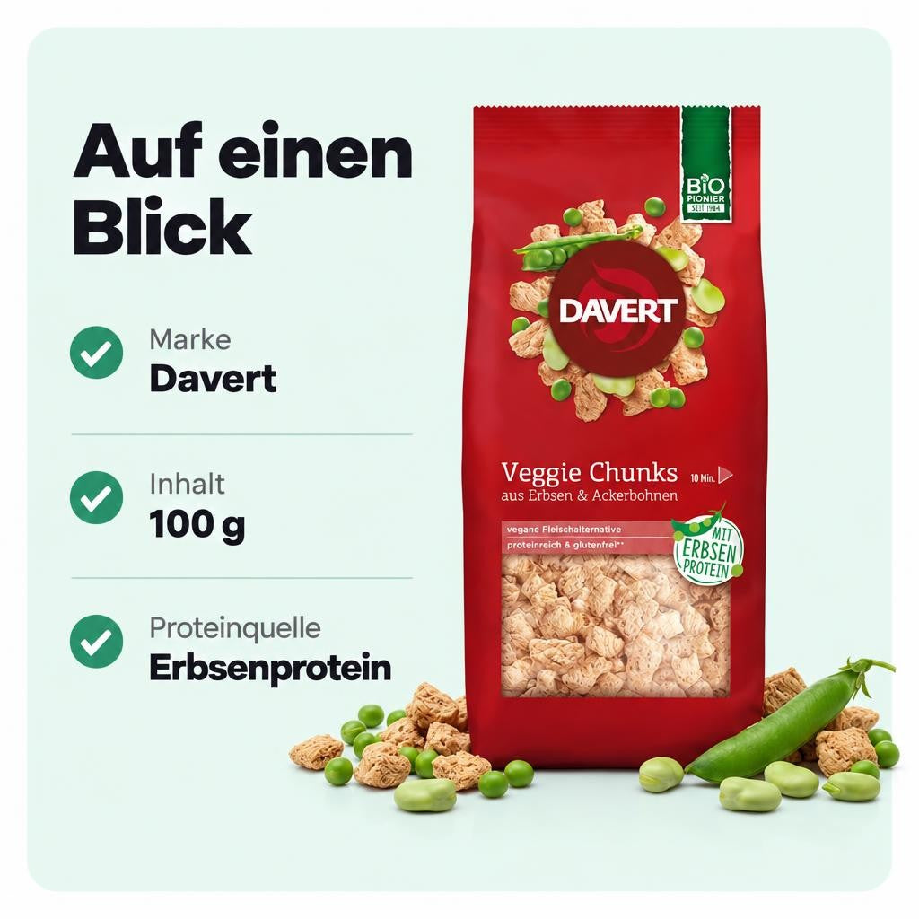 Davert Veggie Chunks mit Erbsenprotein 100g – Bild 3