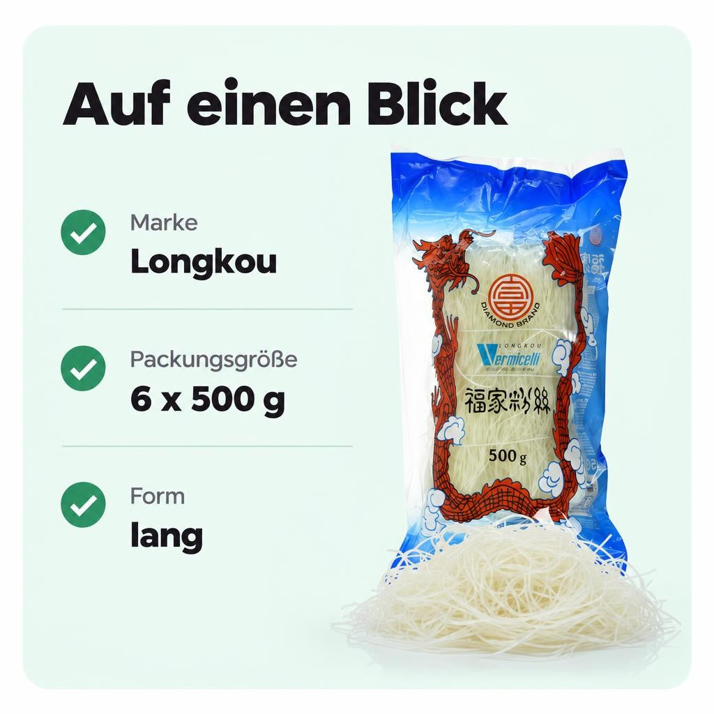 Diamond Glasnudeln, lang, Lungkou Vermicelli (6x500g) – Bild 3