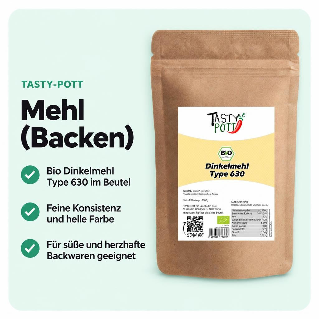 Tasty Pott Bio Dinkelmehl Type 630 -  im Beutel – Bild 2