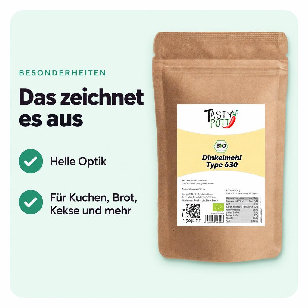 Tasty Pott Bio Dinkelmehl Type 630 -  im Beutel – Bild 5