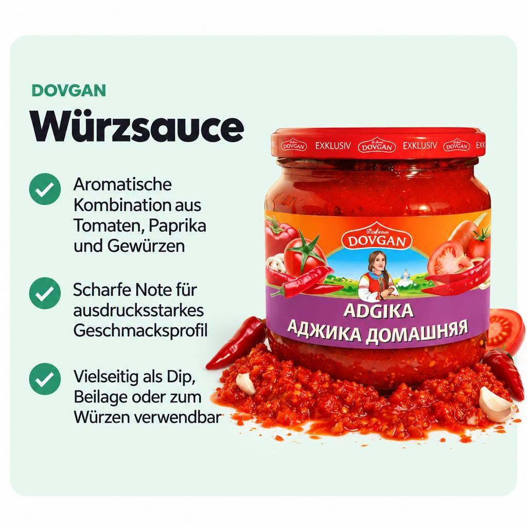 DOVGAN "Adgika" Tomaten-Paprika-Sauce scharf 12x380 ml – Bild 2