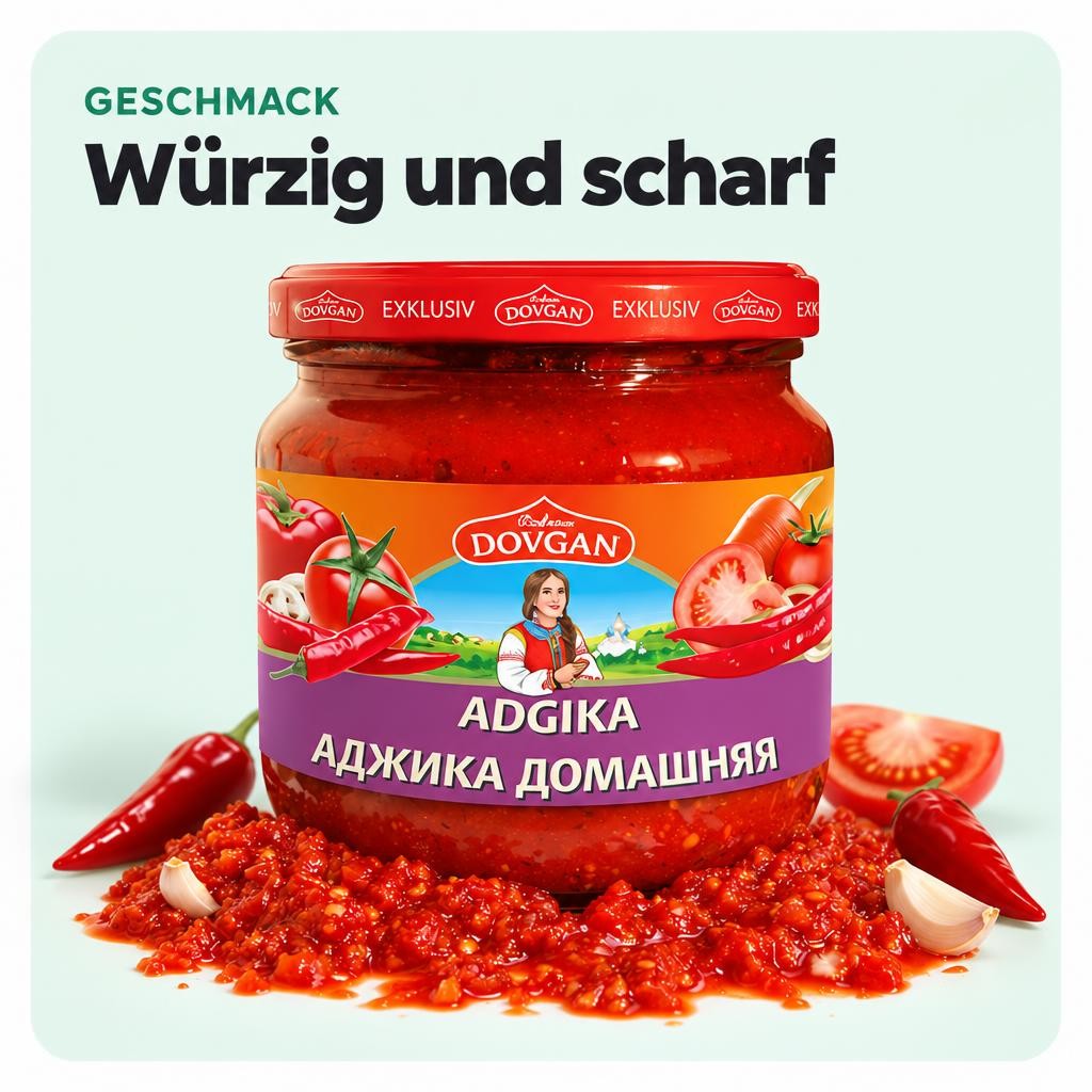 DOVGAN "Adgika" Tomaten-Paprika-Sauce scharf 12x380 ml – Bild 4