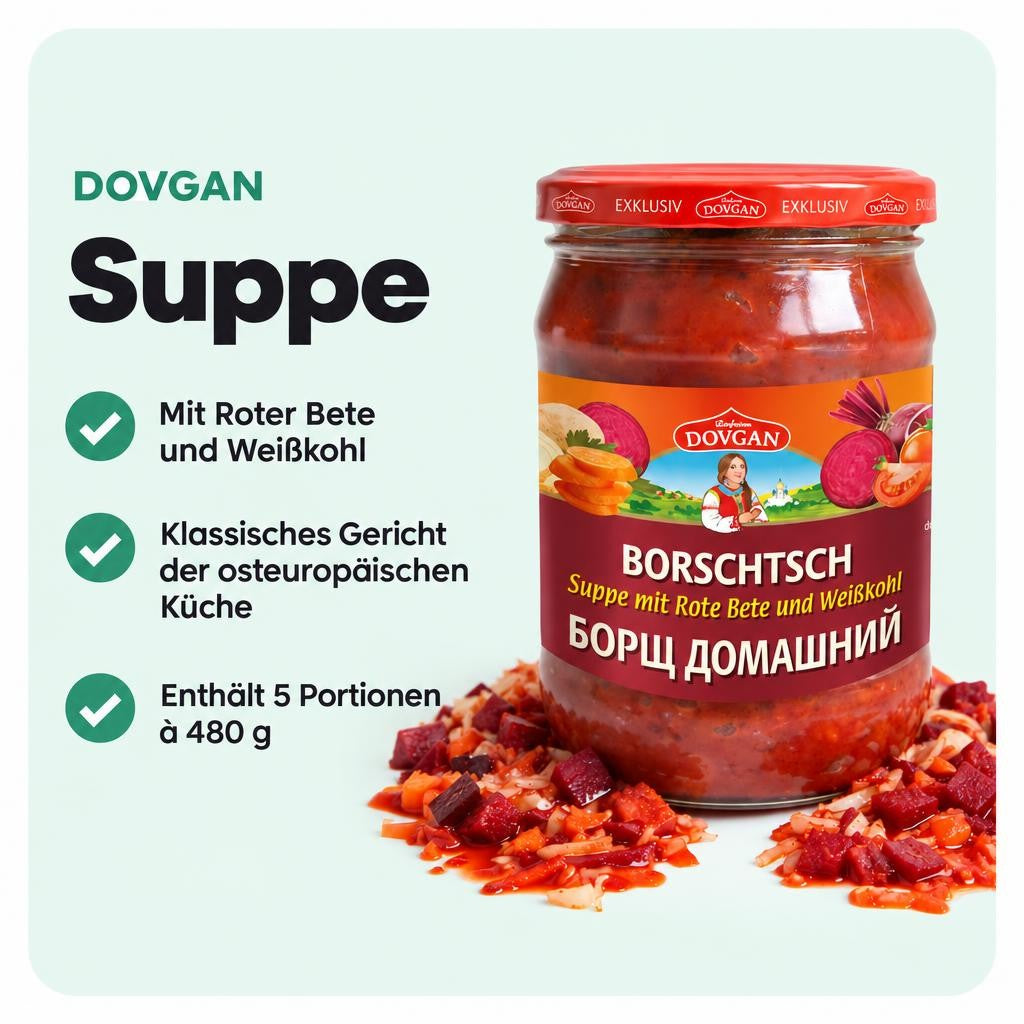Dovgan Borschtsch Suppe mit Rote Bete und Weißkohl (5 x 480 g) – Bild 2