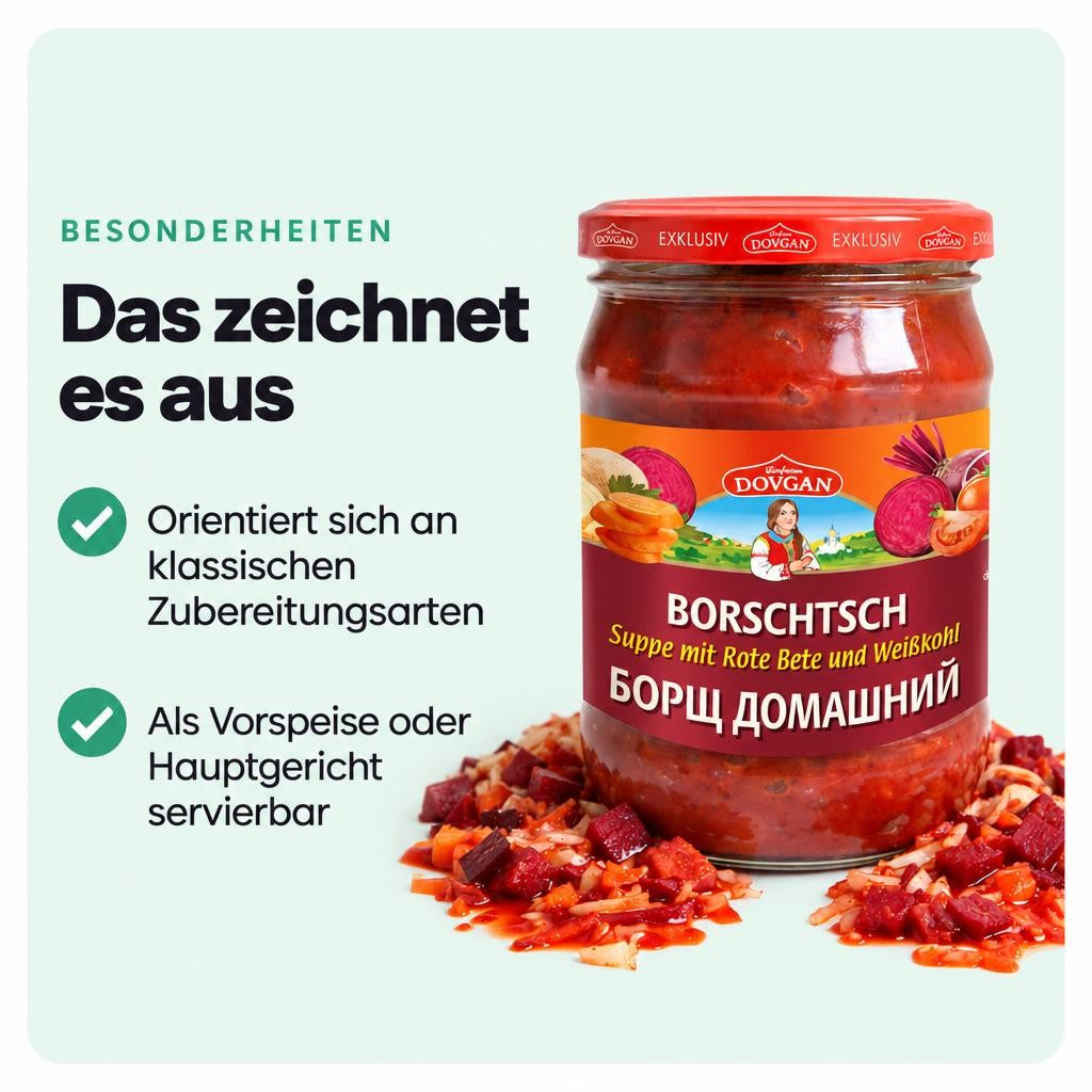 Dovgan Borschtsch Suppe mit Rote Bete und Weißkohl (5 x 480 g) – Bild 5